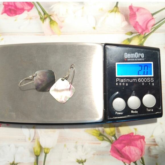 MO 925 Sterling Silver Dangle Drop Earrings Abalone Shell Square Hook Signed Lot - Picture 10 of 10